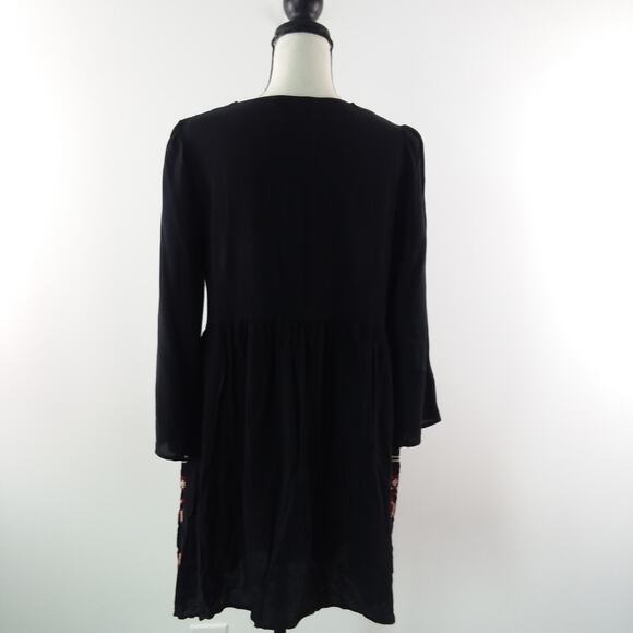 Flying Tomato Embroidered Black Midi Boho  Cottage Dress Sz L - Picture 4 of 10